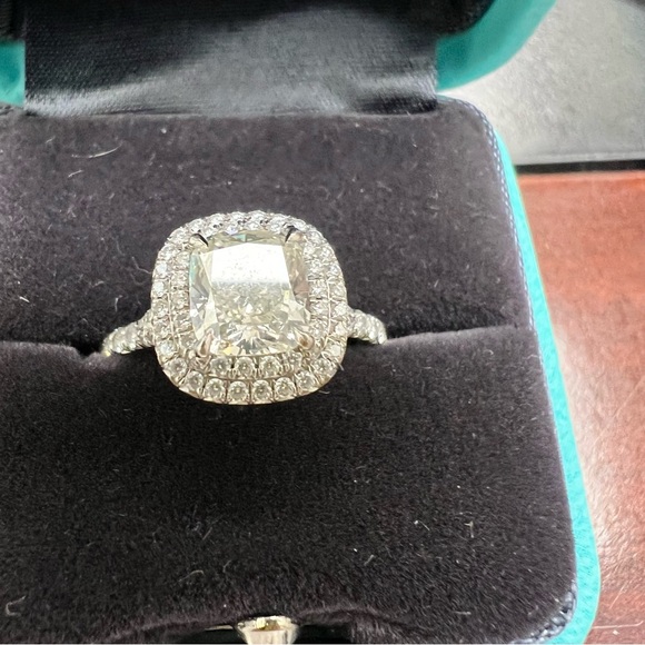 Tiffany & Co. Soleste Cushion-Cut  Double Halo Ring w/ a Diamond Platinum Band - Picture 4 of 14
